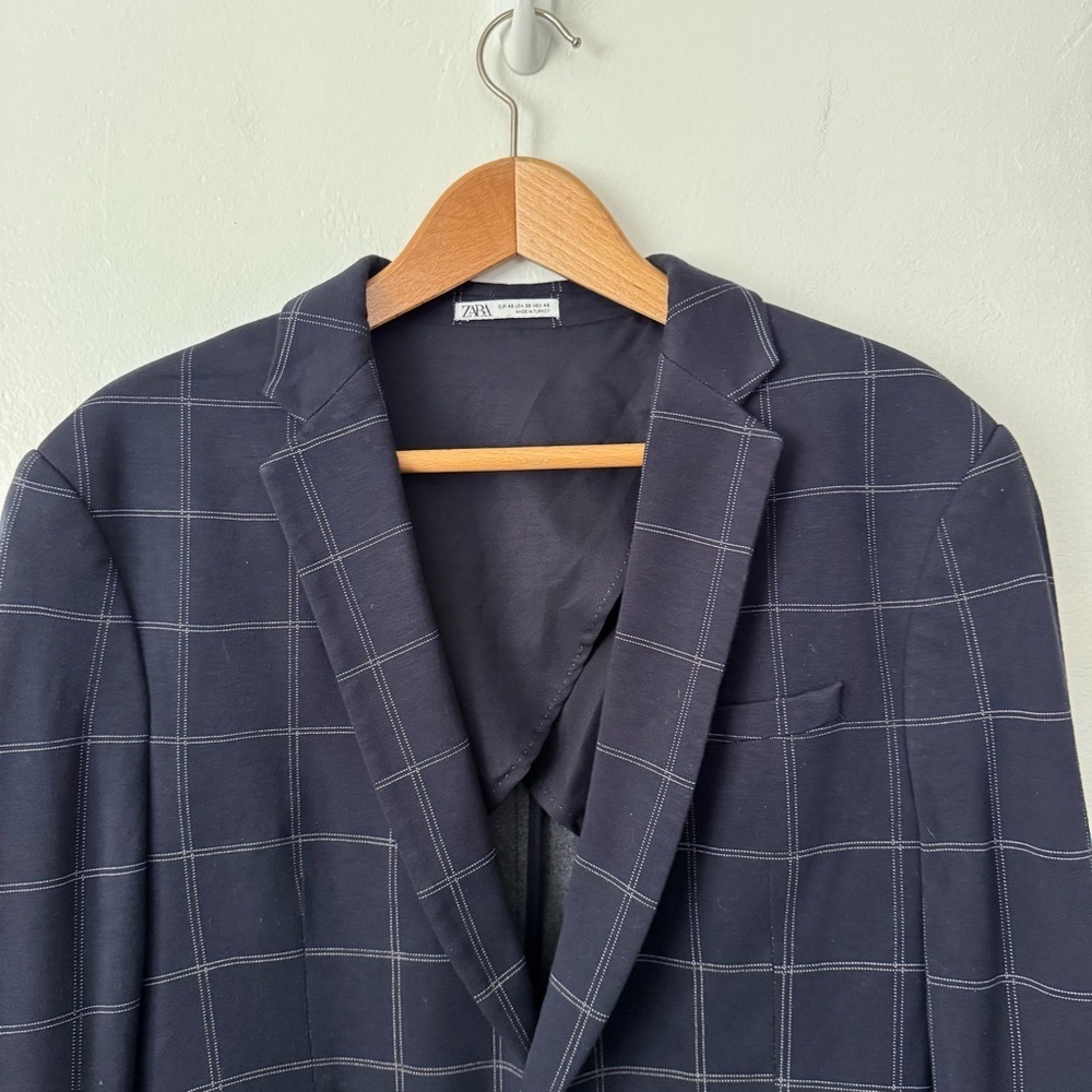 Zara womans blue plaid blazer Size 38 - Picture 2 of 9